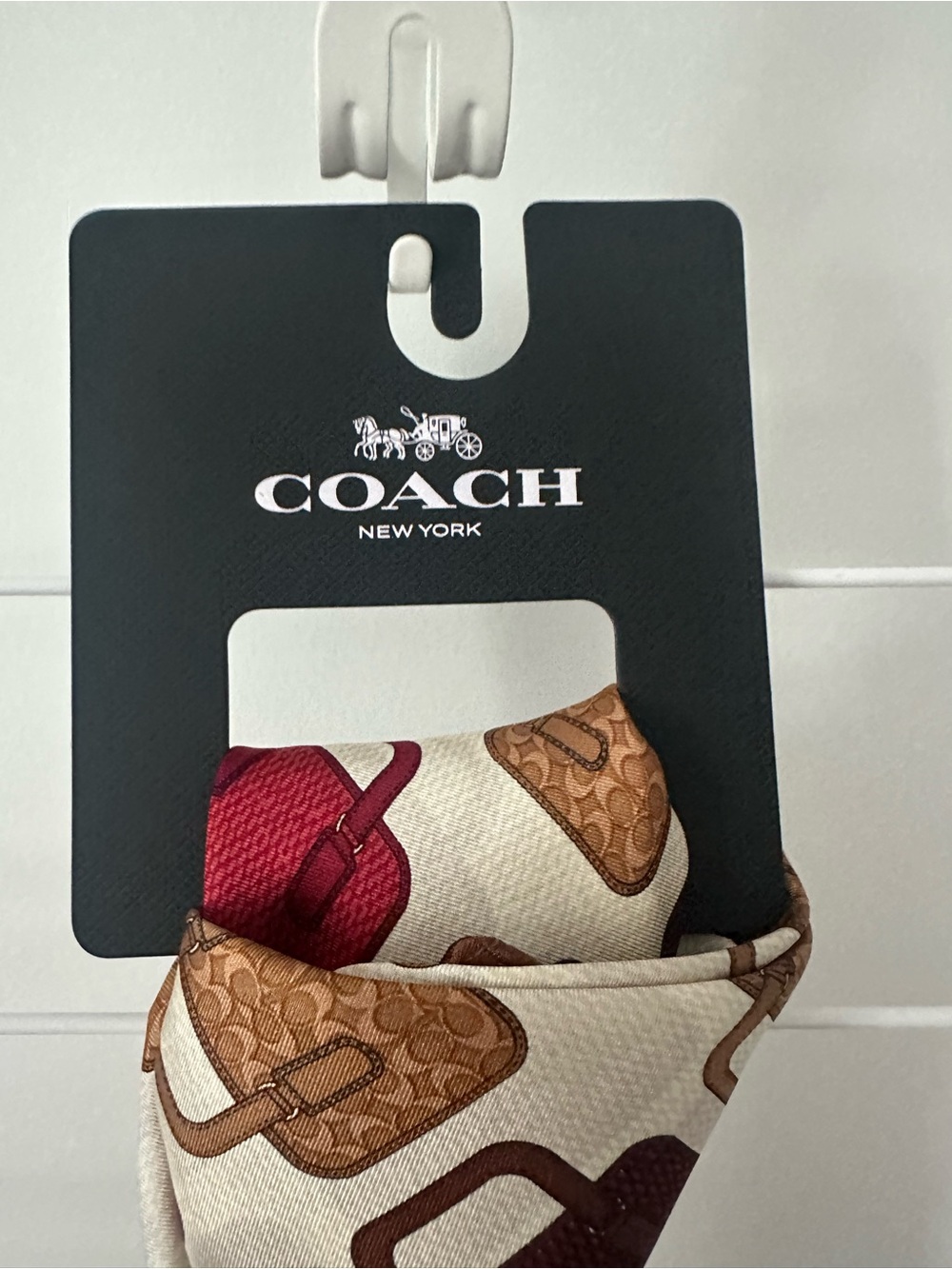 Coach Cream Scarf with Brown and Red Accents